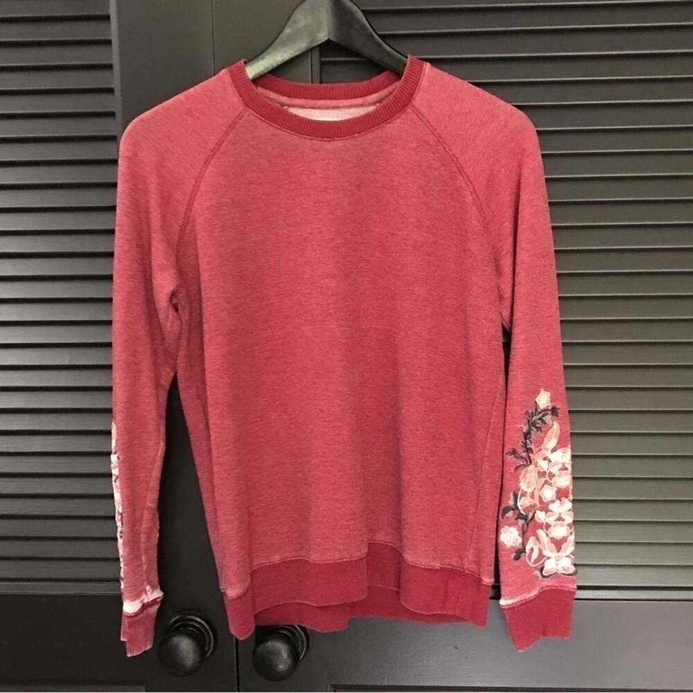 Lucky Brand Distressed Embroidered Pullover Crewneck Sweatshirt, Size XS